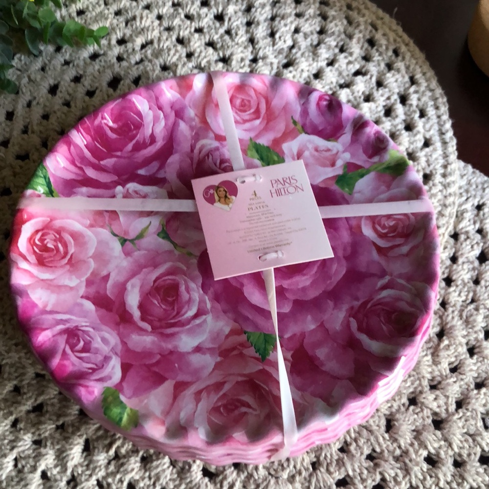 Paris Hilton Pink Floral Rose Melamine Plates - Picture 7 of 7